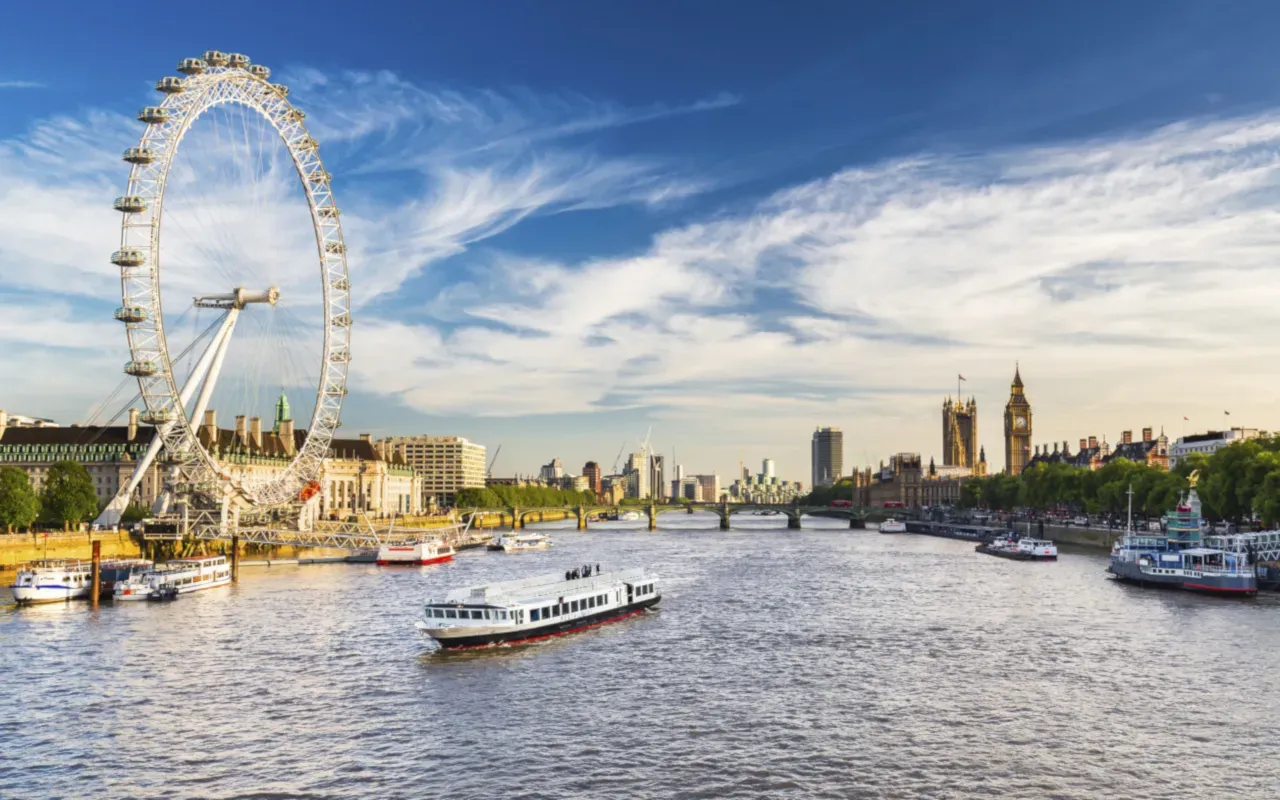 London Eye skyline river thames boat attraction