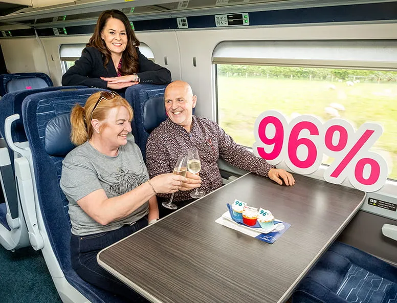 Hull Trains customers onboard travelling to London and celebrating