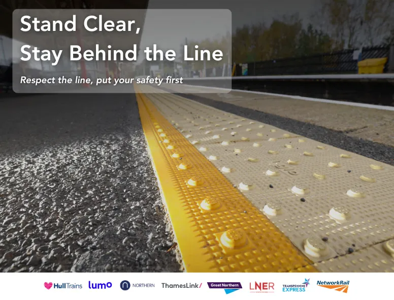 The Yellow Line Campaign poster urging people to stay behind the yellow line