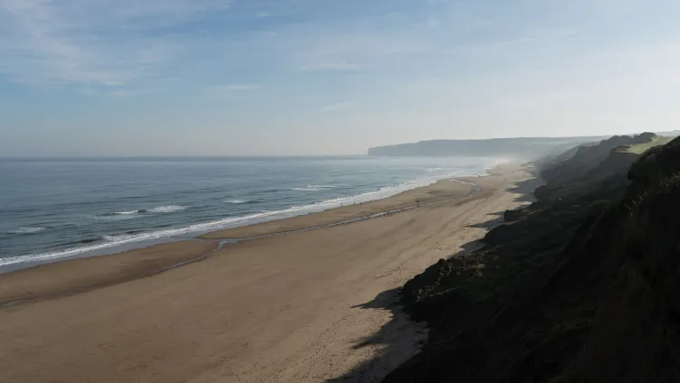 Filey beach and blue skies